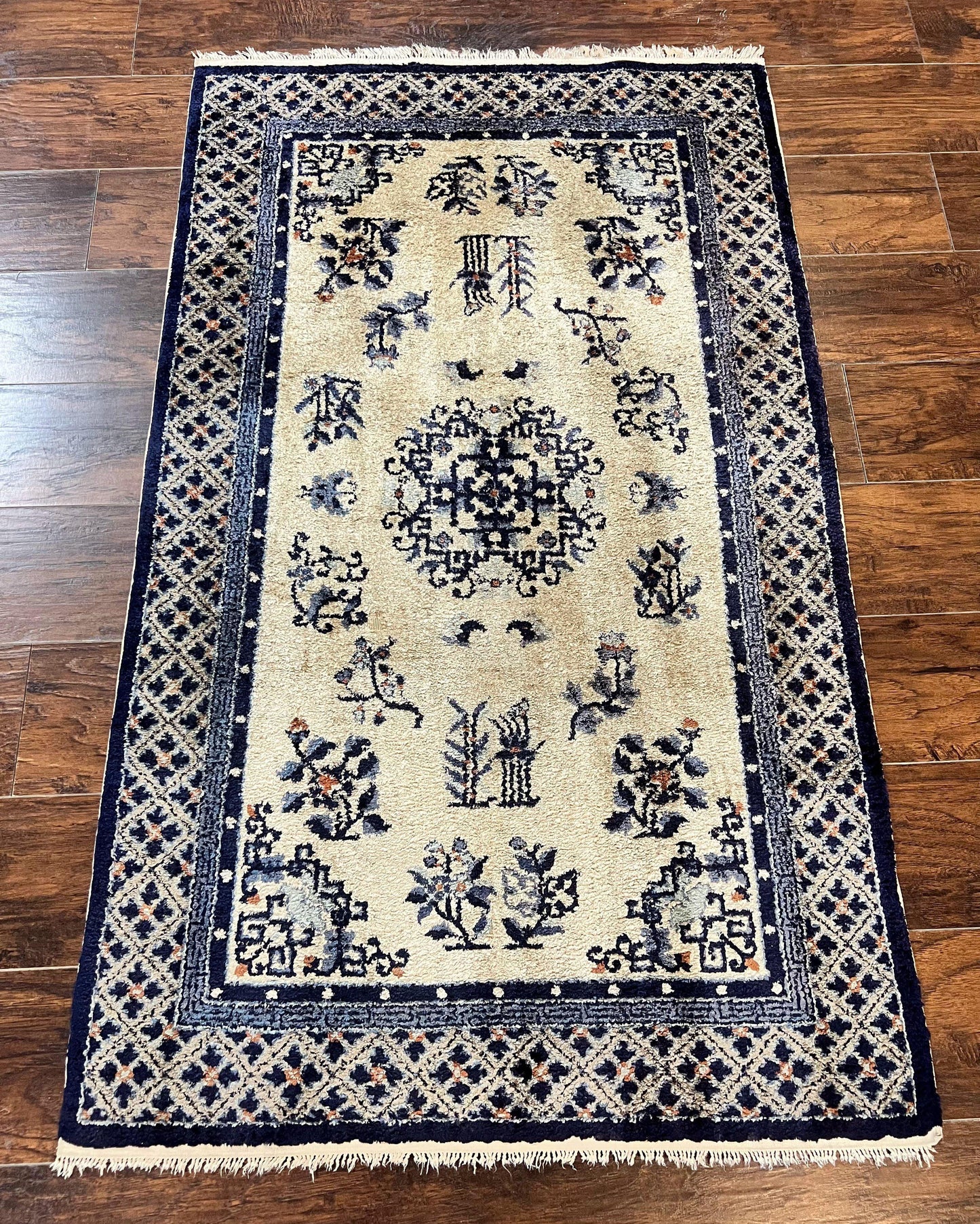 Silk Chinese Rug 3x5 Hand Knotted Vintage Peking Carpet Oriental Art Deco