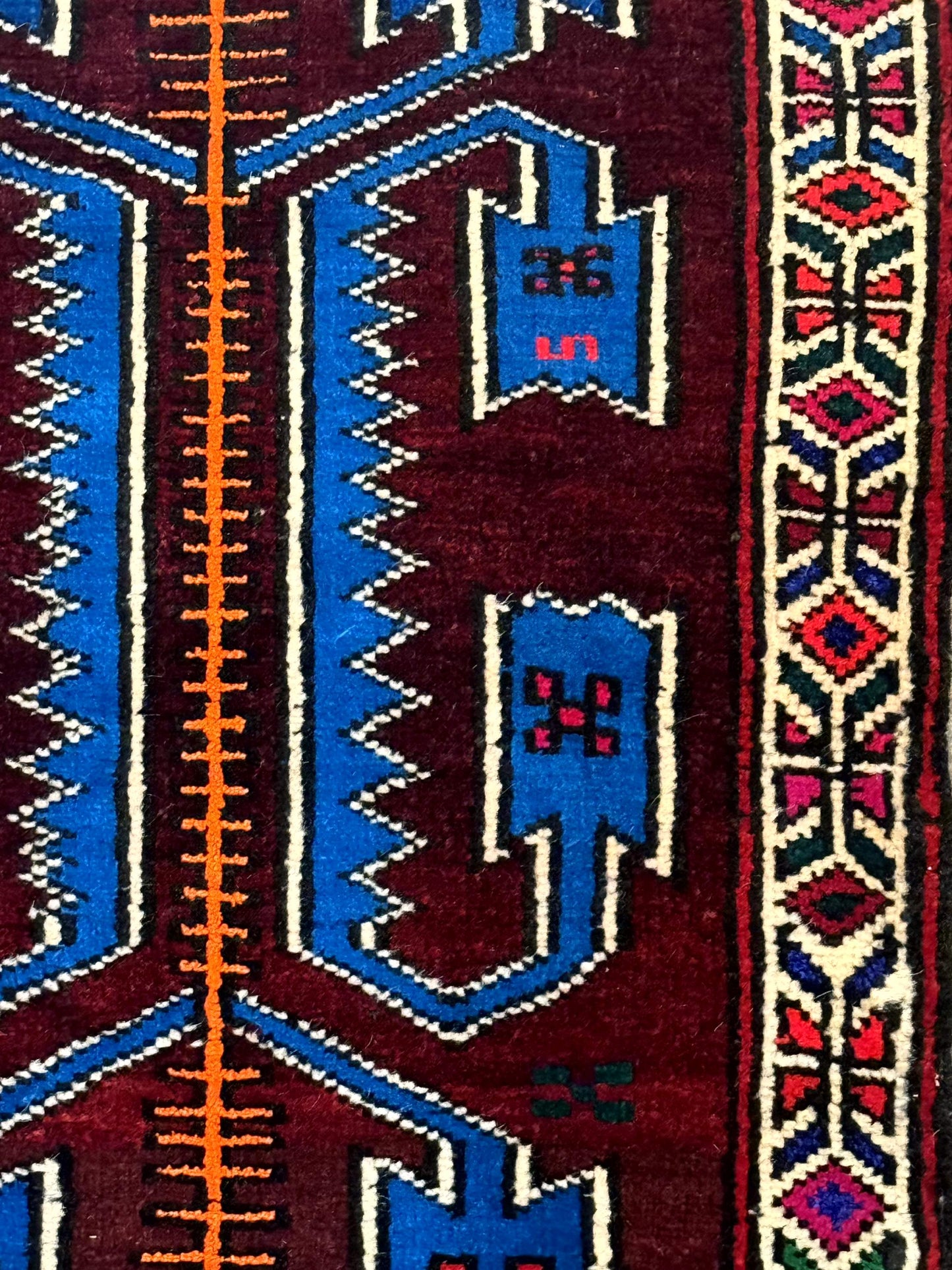 Persian Baluchi Rug Small Geometric Burgundy And Blue Design