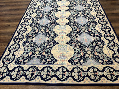 Needlepoint Rug 6x9, Ivory and Navy Blue