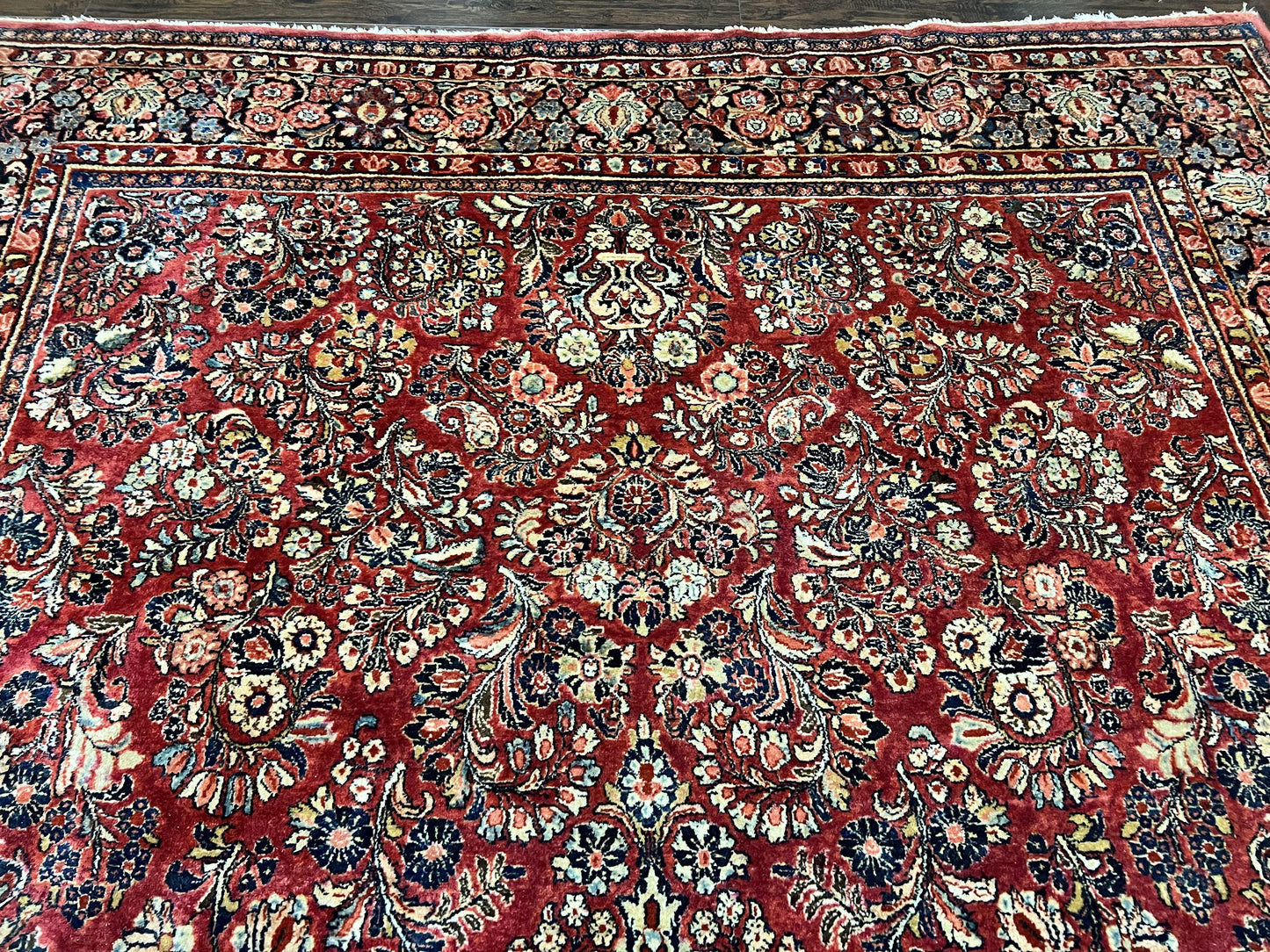 1920s Persian Sarouk Rug 9x12, Red Persian Carpet, High Quality Persian Rug, Allover Floral Pattern, Antique Oriental Rug, Wool Handmade Room Sized
