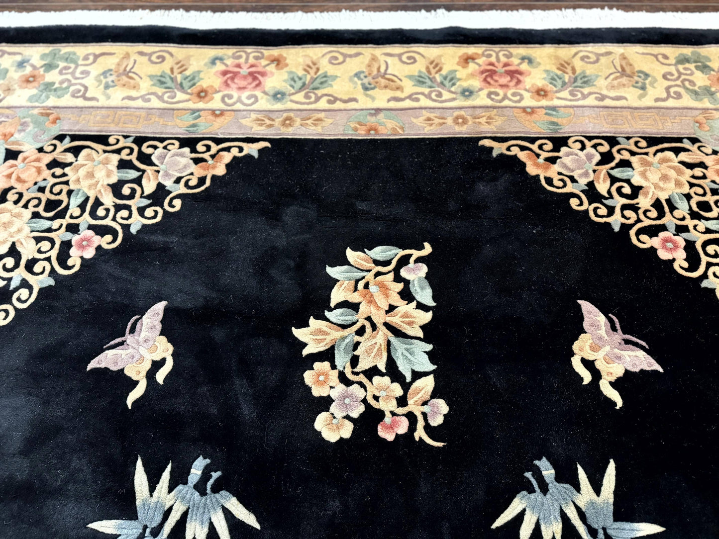 Chinese Wool Rug Hand Knotted Vintage Floral Medallion 9x12 Oriental Carpet