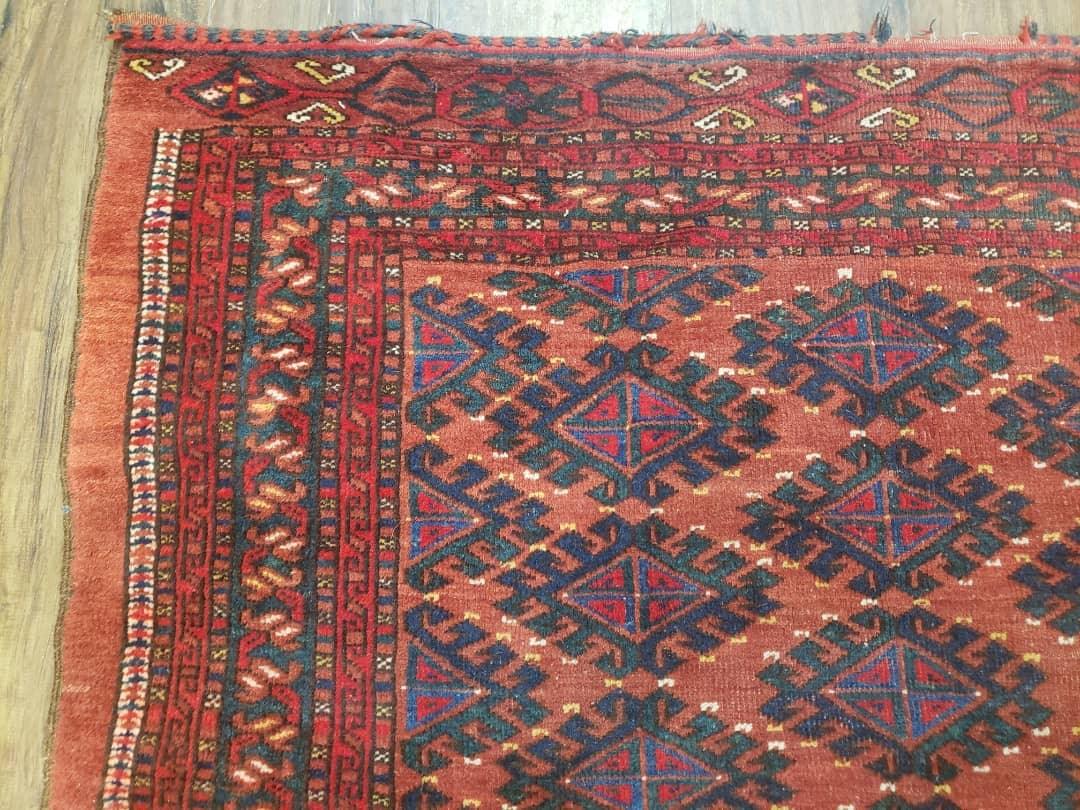 Antique Turkoman Rug Hand Knotted Wool 3ft 4in By 5ft Red Tribal Carpet