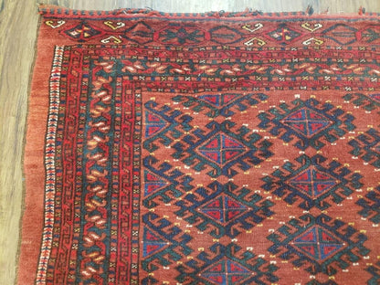 Antique Turkoman Rug Hand Knotted Wool 3ft 4in By 5ft Red Tribal Carpet