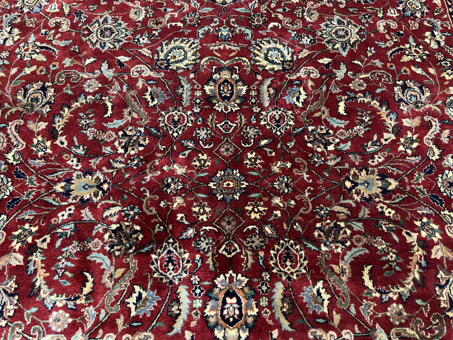 Vintage Indo Persian Rug 6x9, Very Finely Hand-Knotted Carpet 6 x 9 Red Cream Indian Oriental Carpet, Traditional Floral Wool Area Rug 1970s