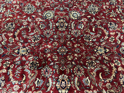 Vintage Indo Persian Rug 6x9, Very Finely Hand-Knotted Carpet 6 x 9 Red Cream Indian Oriental Carpet, Traditional Floral Wool Area Rug 1970s
