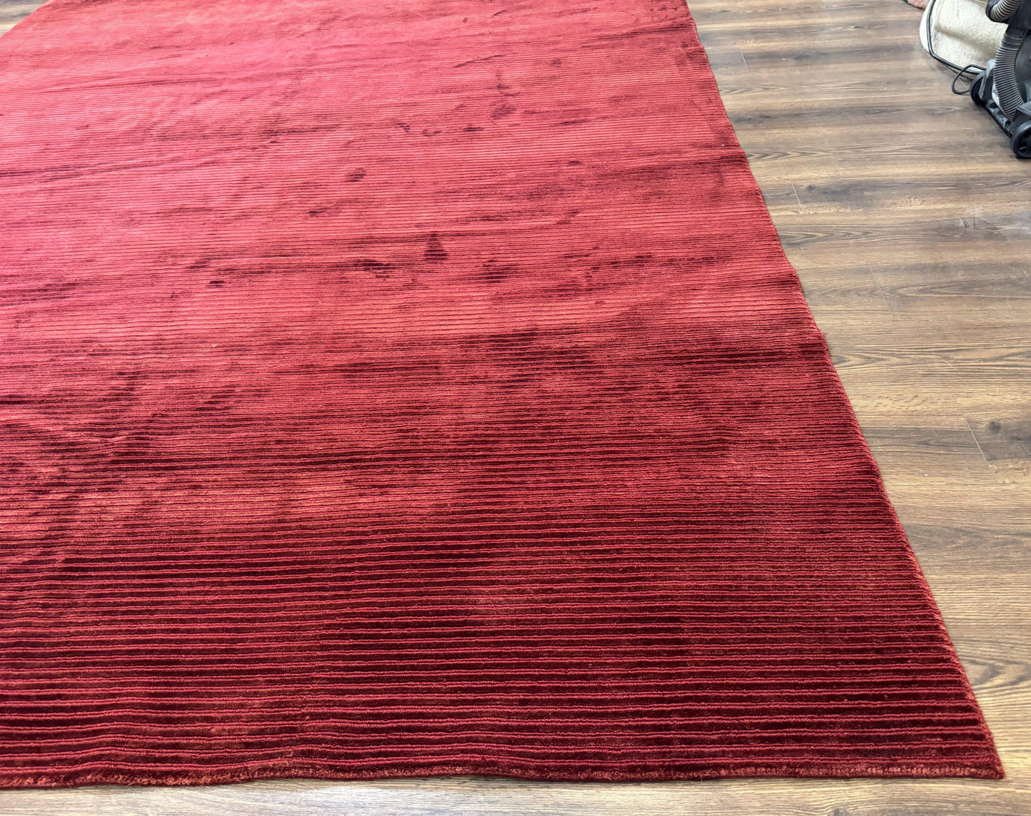 Handmade Tibetan Rug 8x10 Wool Stripe Red Thick Pile Carpet