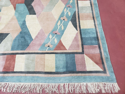 Nepalese Hand Knotted Wool Area Rug 8x11 Contemporary Multicolor Modern Carpet