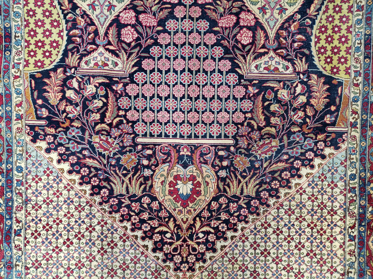 Antique Persian Tehran Rug 5x8, Midnight Blue and Red, Hand-Knotted, Wool