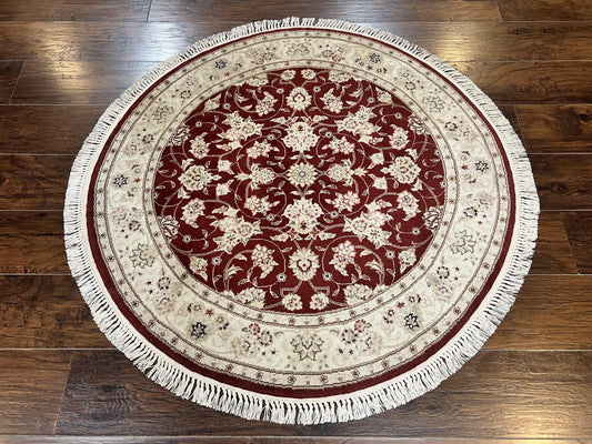 Hand Knotted Wool Round Rug 4x4 Persian Floral Vintage Oriental Carpet