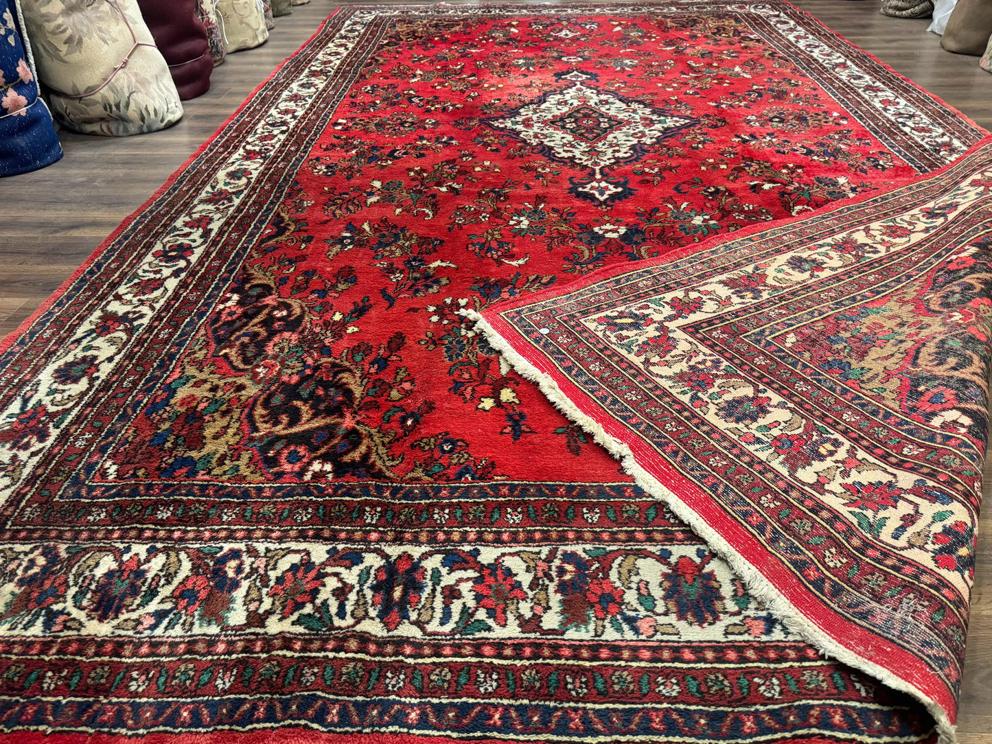 Persian Bibikabad Rug 11x18 Palace Size Red Wool Handmade Large Carpet With Floral Medallion