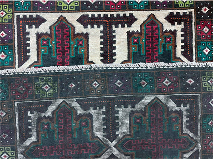 Vintage Handmade Baluchi Wool Rug Afghan Tribal Carpet Red Beige Green 3 By 4 Feet