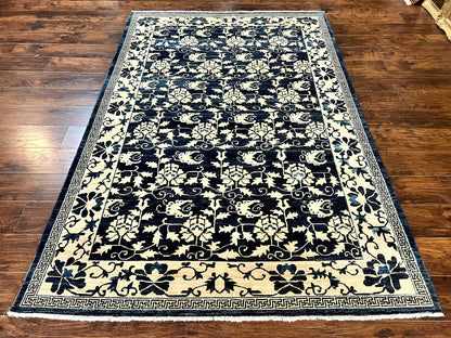 Sino Persian Rug Hand Knotted Wool Carpet 6x9 Floral Allover Blue Cream Tan