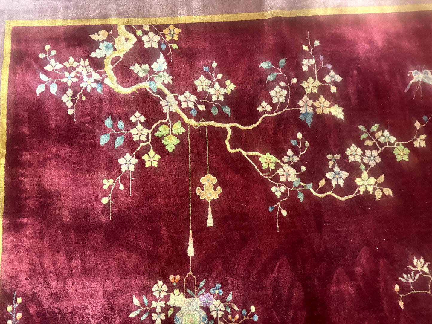 Red Chinese Art Deco Wool Rug 9x11 Handmade Antique Area Rug