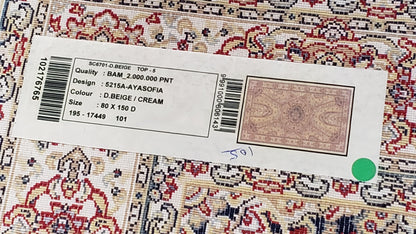 Turkish Silk Rug Beige and Cream 3x5 Ft Soft Accent Bamboo Silk Persian Design