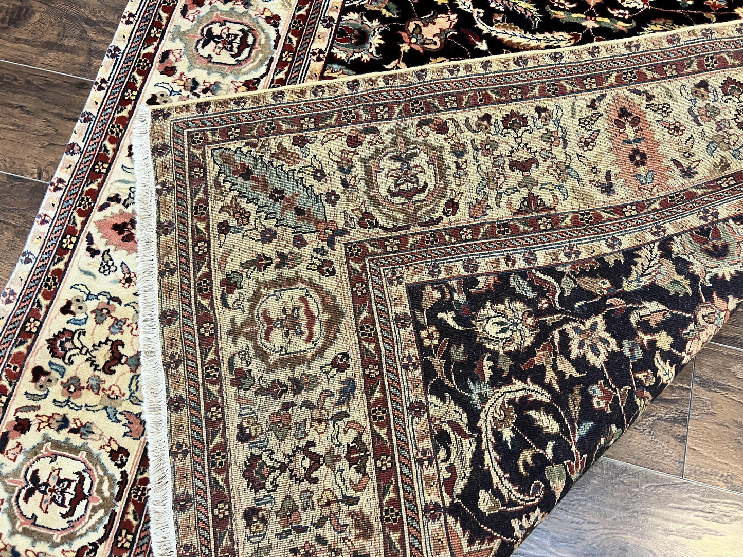 Indo Persian Rug 5x15, Wide Runner Rug 5 x 15 ft, Wool Hand Knotted Vintage Carpet, Black & Cream, Floral Allover Long Oriental Rug