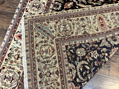 Indo Persian Rug 5x15, Wide Runner Rug 5 x 15 ft, Wool Hand Knotted Vintage Carpet, Black & Cream, Floral Allover Long Oriental Rug