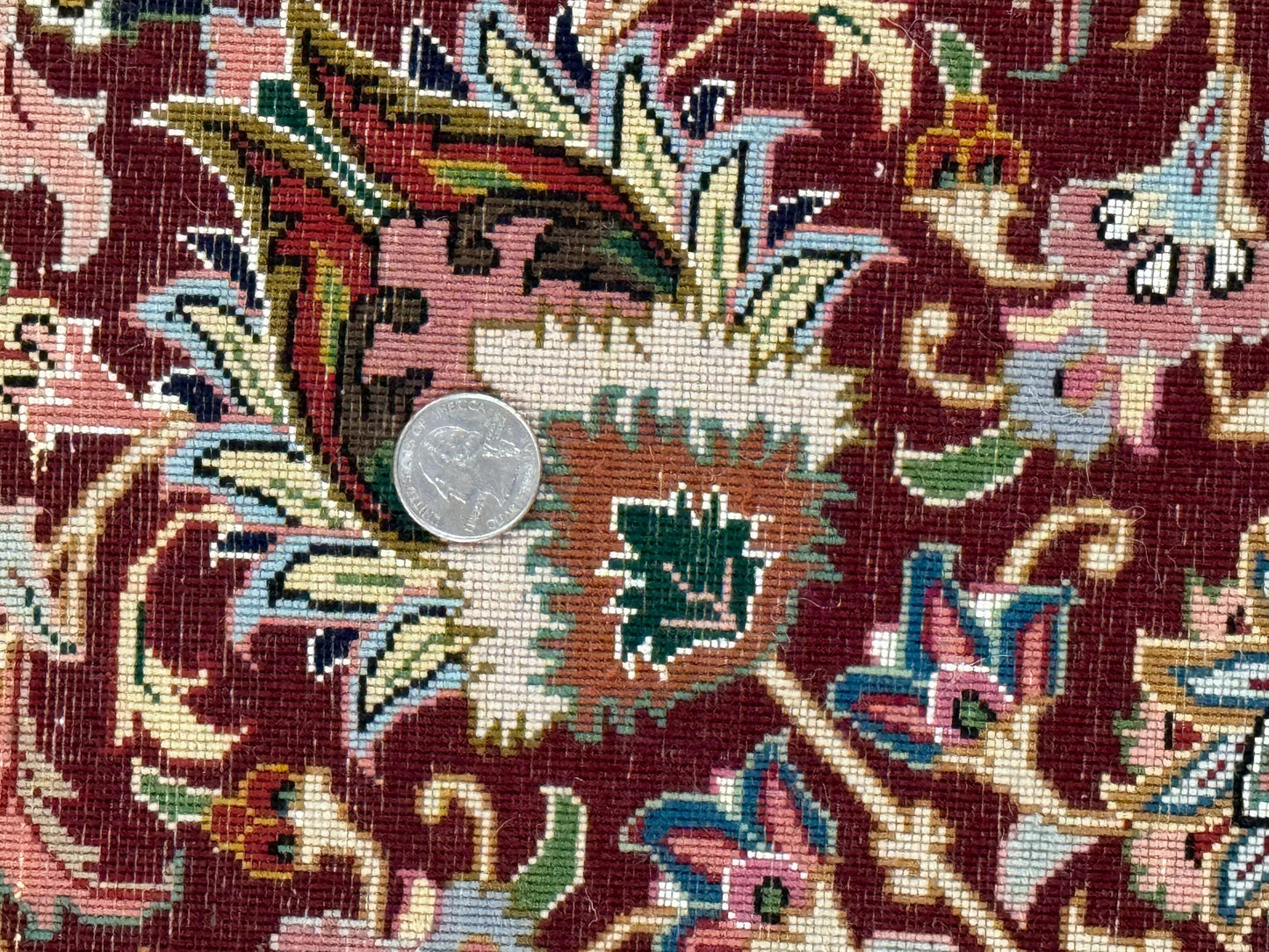 Persian Tabriz Rug Hand Knotted 8x11 Floral Medallion Traditional Area Rug Fine Wool 300 KPSI Ivory Maroon