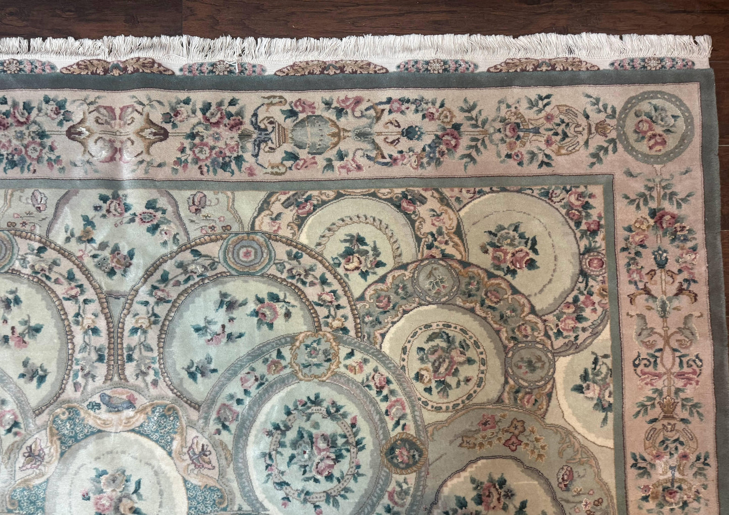 Pak Persian Rug Wool 9x12 Hand Knotted With Silk Highlights Floral Green European Design