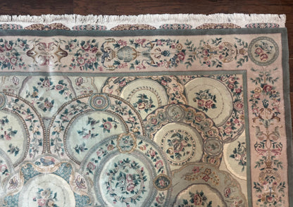 Pak Persian Rug Wool 9x12 Hand Knotted With Silk Highlights Floral Green European Design