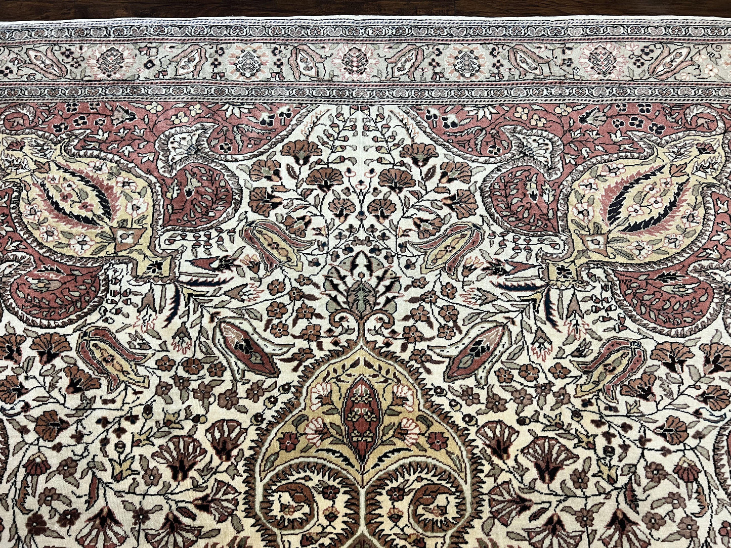 Turkish Sivas Rug 9x12, Handmade Vintage Wool Carpet, Cream Ivory