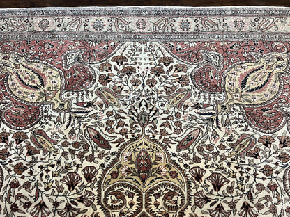 Turkish Sivas Rug 9x12, Handmade Vintage Wool Carpet, Cream Ivory