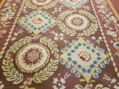 Aubusson Rug 6x9 Handmade Wool Flat Weave With Floral European Design