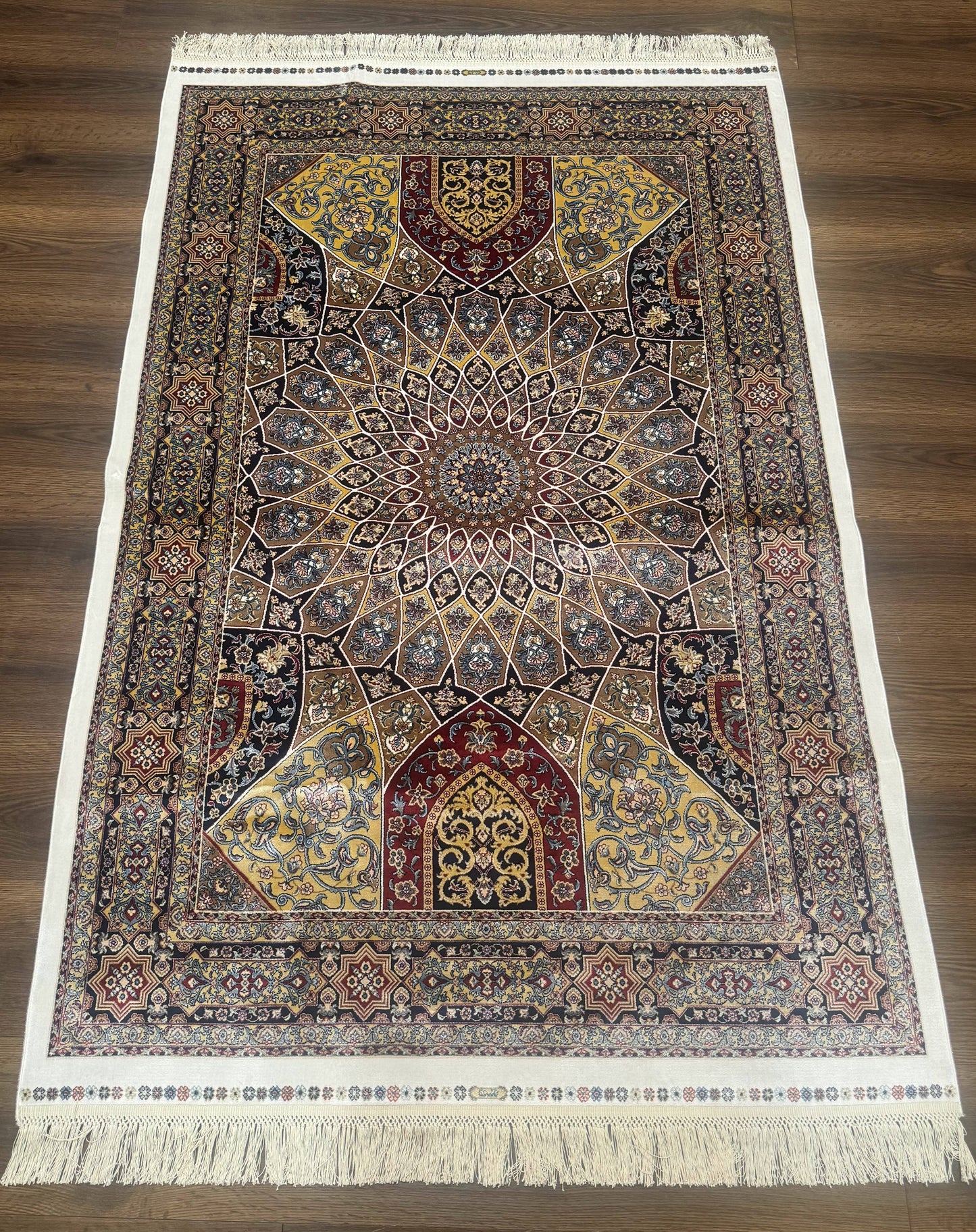 Turkish Silk Rug 4x6 Dome Design Bamboo Silk Memluk Carpet