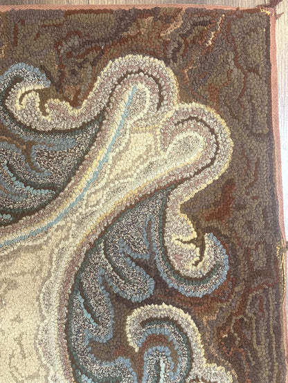 Antique American Hooked Wool Rug Floral Vintage Area Rug Handmade