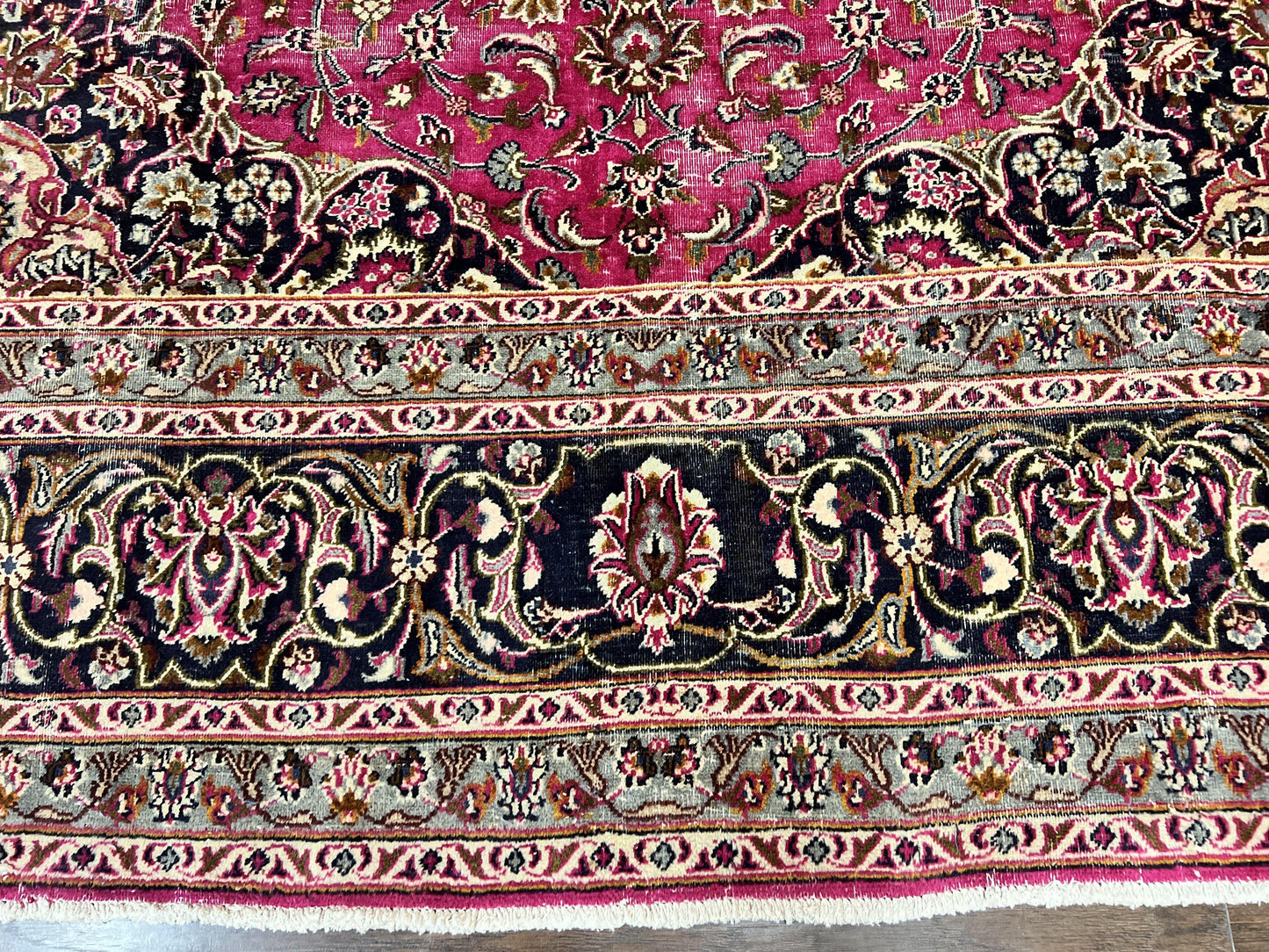 Persian Rug 10x13 Hand Knotted Wool Kashmar Carpet With Floral Medallion In Raspberry Red And Navy Blue