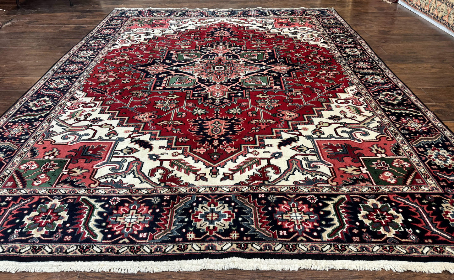 Indo Persian Heriz Rug 8x10 Geometric Medallion Wool Room Size Carpet