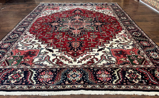 Indo Persian Heriz Rug 8x10 Geometric Medallion Wool Room Size Carpet