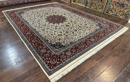 Sino Persian Rug 9x12, Vintage Wool Oriental Carpet, Floral Medallion, Wool Rug, Cream and Maroon