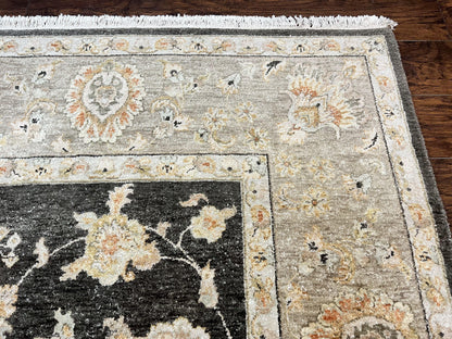 Indo Persian Rug 9x12 Hand Knotted Wool Vintage Floral Dark Brown Carpet