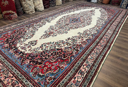 Palace Size Persian Rug 10X21 Ft Hamadan Bibikabad Antique Wool Ivory Field Oversized
