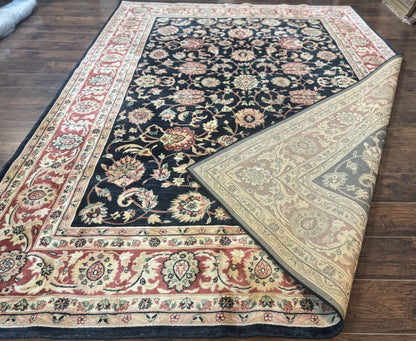 Vintage Oriental Rug 8x11, Floral Persian Design Carpet, Turkish Power Loomed Rug, Navy Blue Red Cream