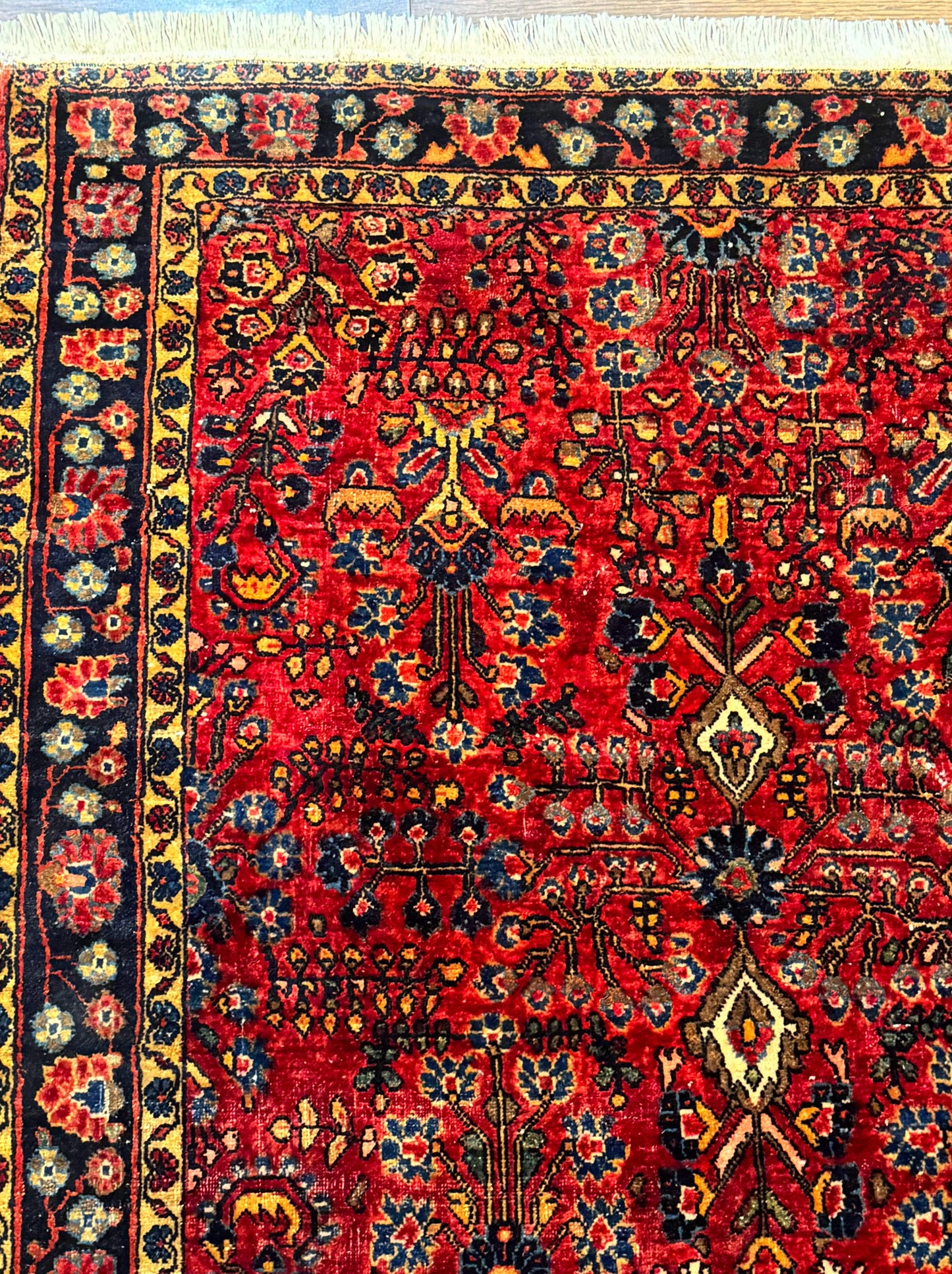Antique Persian Sarouk Rug 3x4, Red, Floral, 1920s Wool Rug