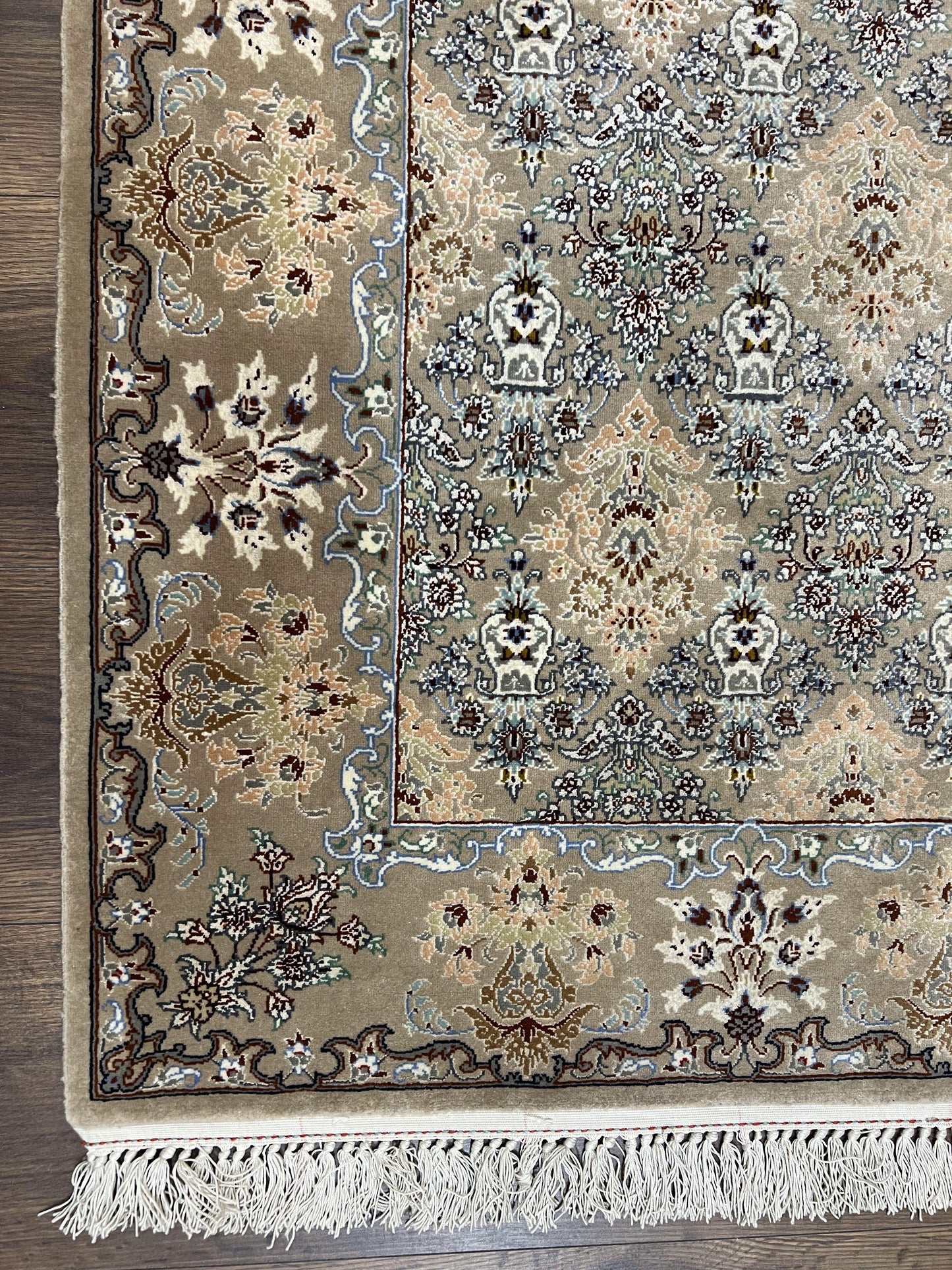 Persian Isfahan Rug 3x5 Hand Knotted Kork Wool On Silk Foundation Taupe Floral