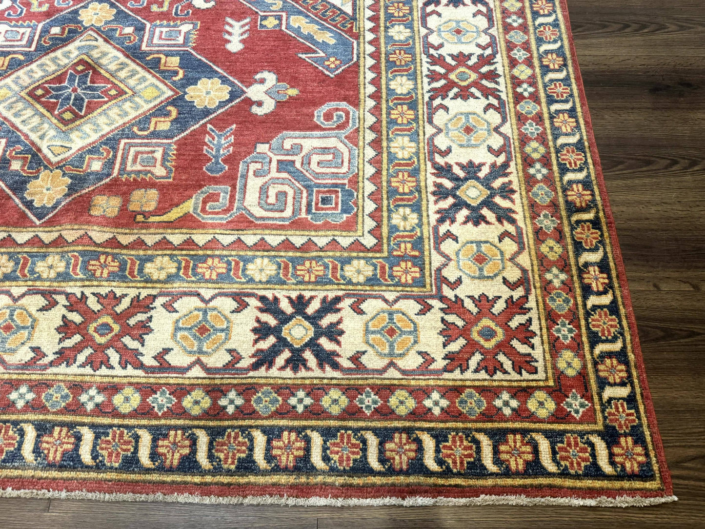 Turkish Kazak Rug 7.6 x 9.5 Hand Knotted Wool Caucasian Geometric Medallions