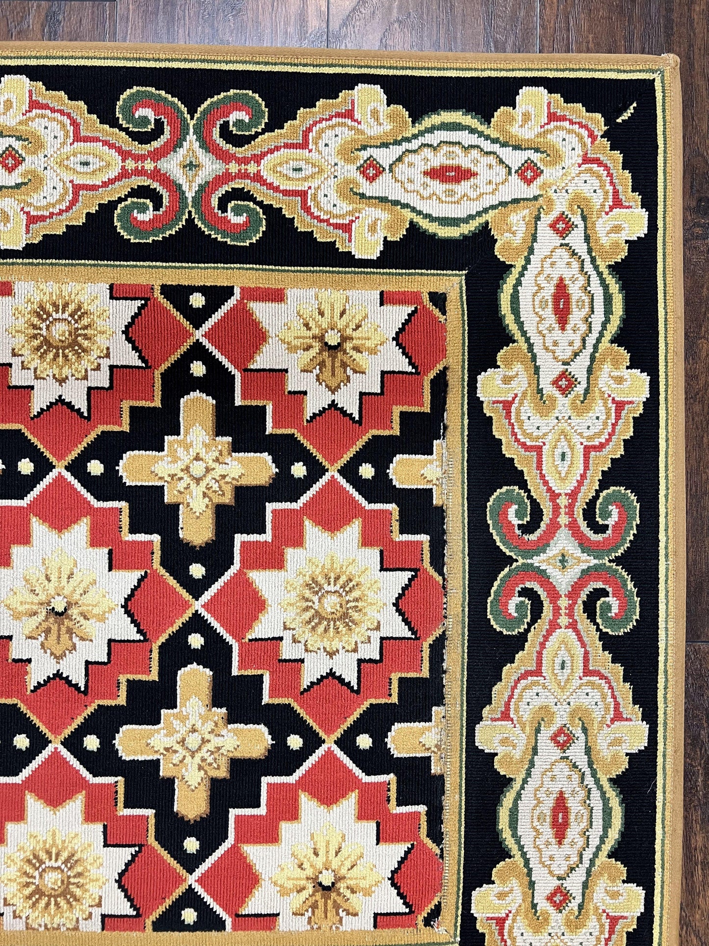 Vintage Runner Rug Long Hallway Wool Panel Design Red Black Ivory Tan European Style