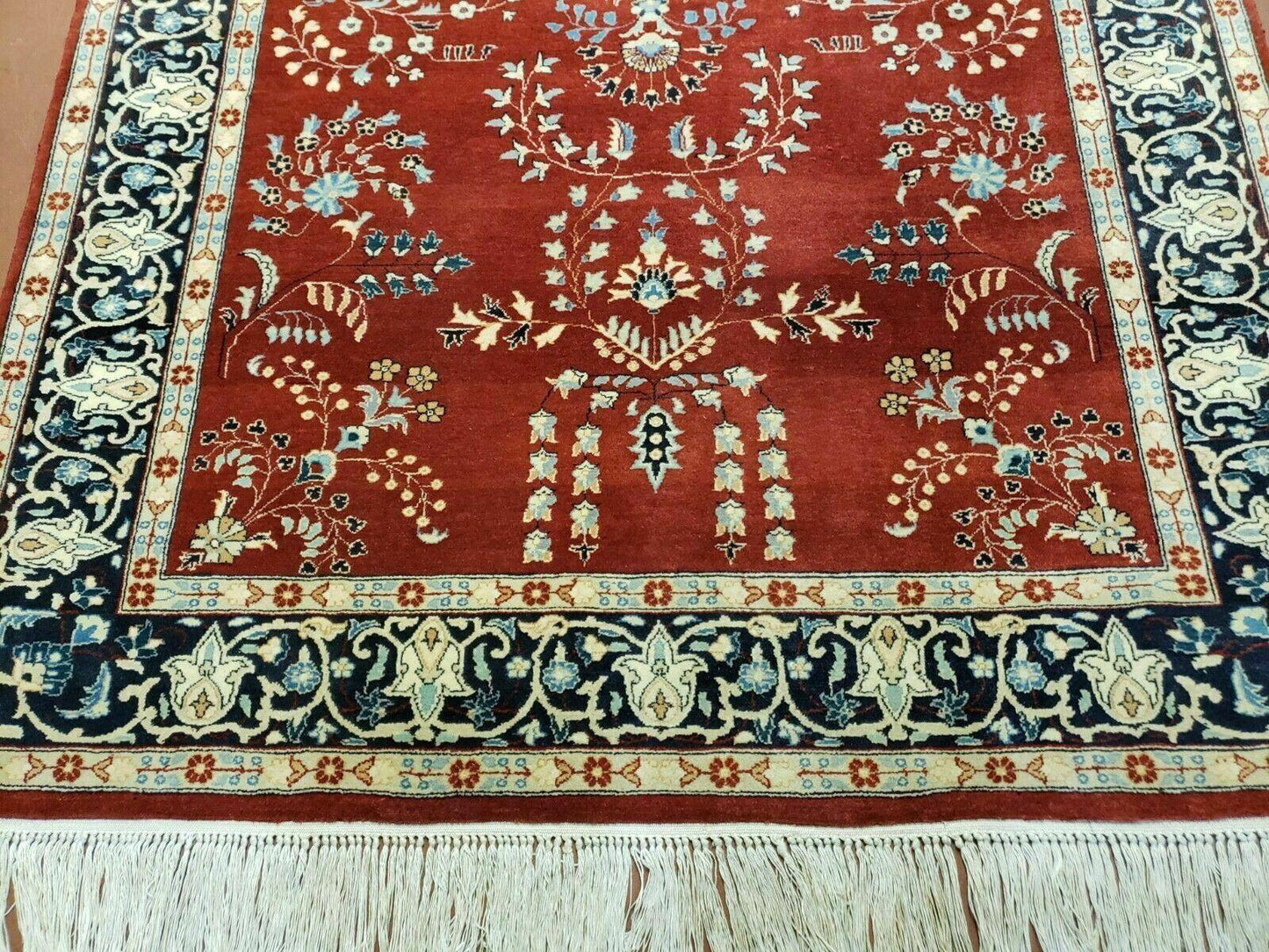Pakistani Rug Hand Knotted Vintage 4x6 Red Highly Detailed Wool