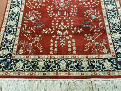 Pakistani Rug Hand Knotted Vintage 4x6 Red Highly Detailed Wool