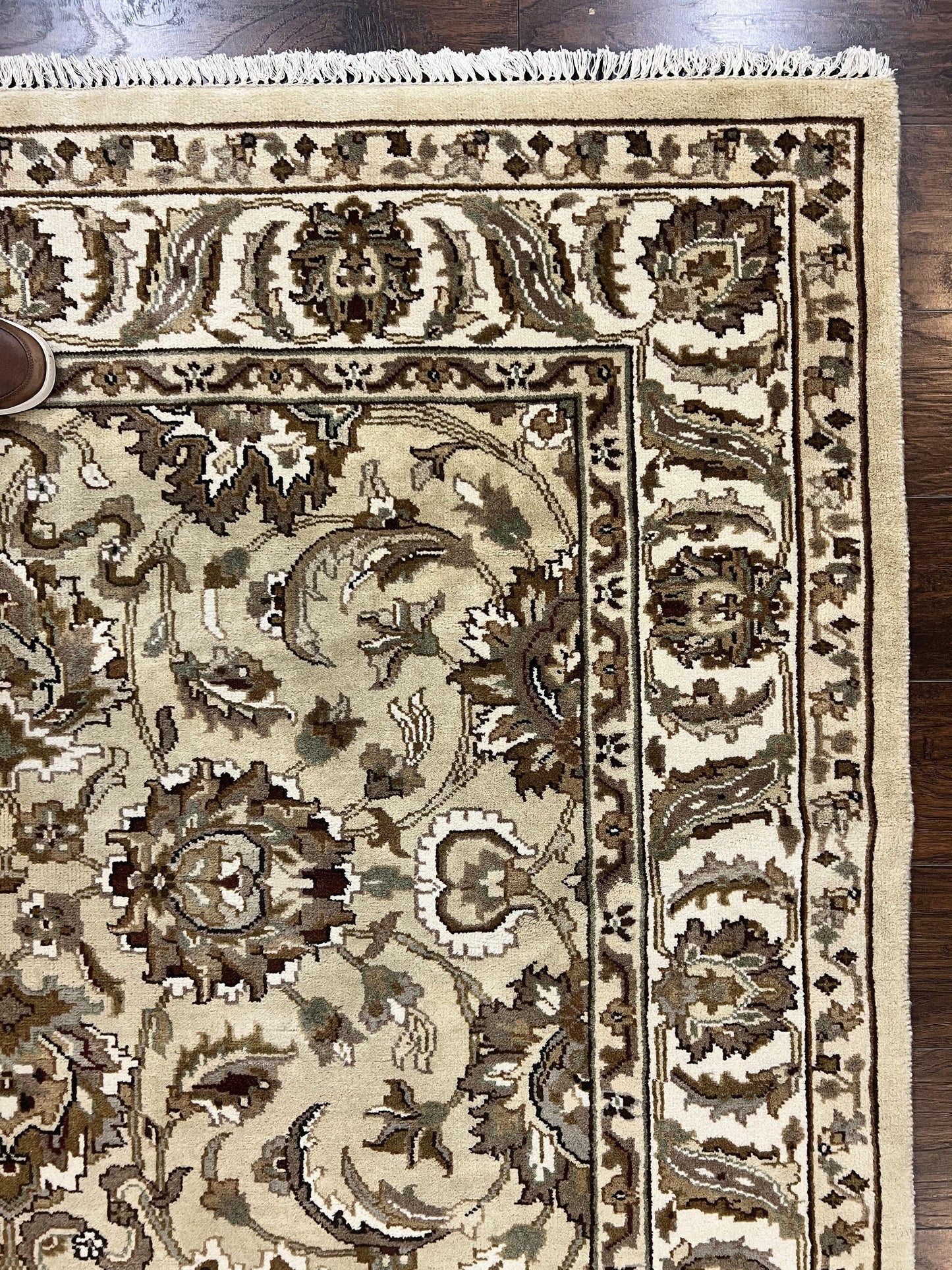 Indo Mahal Rug 6x9 Hand Knotted Wool Floral Ivory Green Traditional Carpet