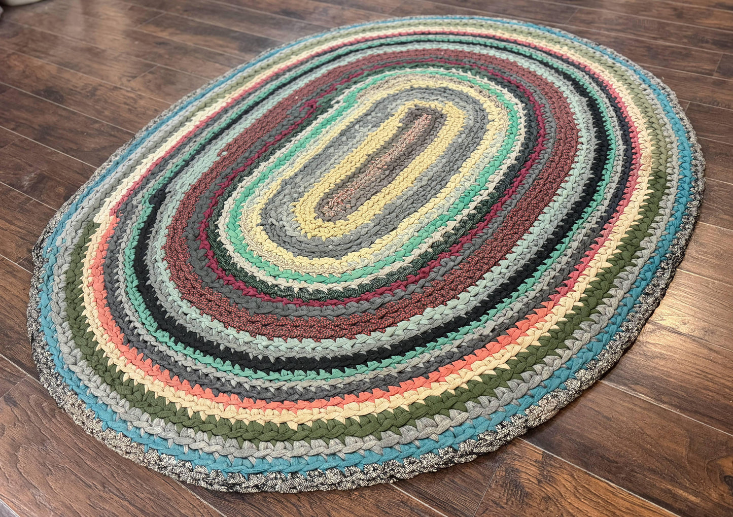 Antique Braided Wool Rug 5x7 Oval Multicolor Handmade American Carpet