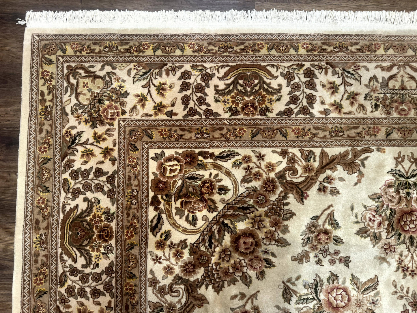 Sino Persian Rug 8x10, Floral, Elegant, Fine 225 KPSI, Beige, Wool & Silk