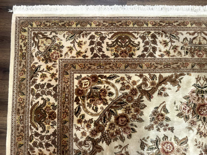 Sino Persian Rug 8x10, Floral, Elegant, Fine 225 KPSI, Beige, Wool & Silk
