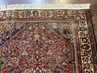 Antique Persian Malayer Rug 4 Ft 7 In By 6 Ft 6 In Hand Knotted Wool Carpet 1920s Tribal Red With Navy Accents