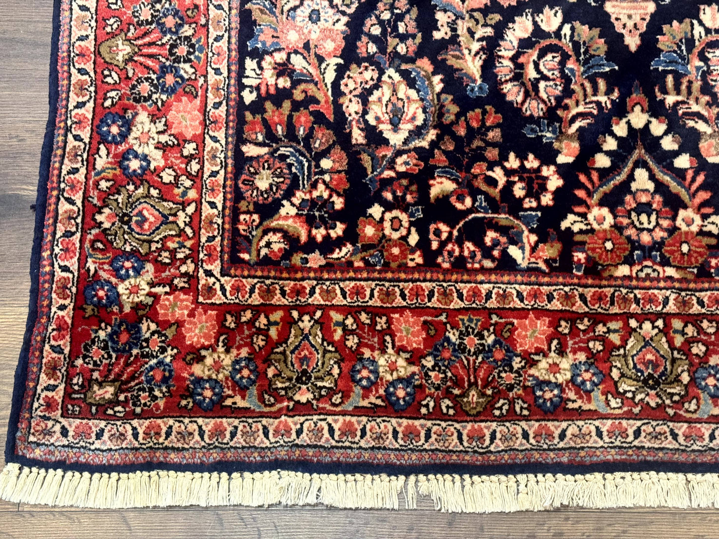 Navy Blue Persian Rug 4x6, Sarouk Mohajeran Carpet, Antique Persian Rug, Floral