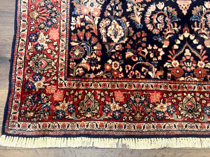 Navy Blue Persian Rug 4x6, Sarouk Mohajeran Carpet, Antique Persian Rug, Floral