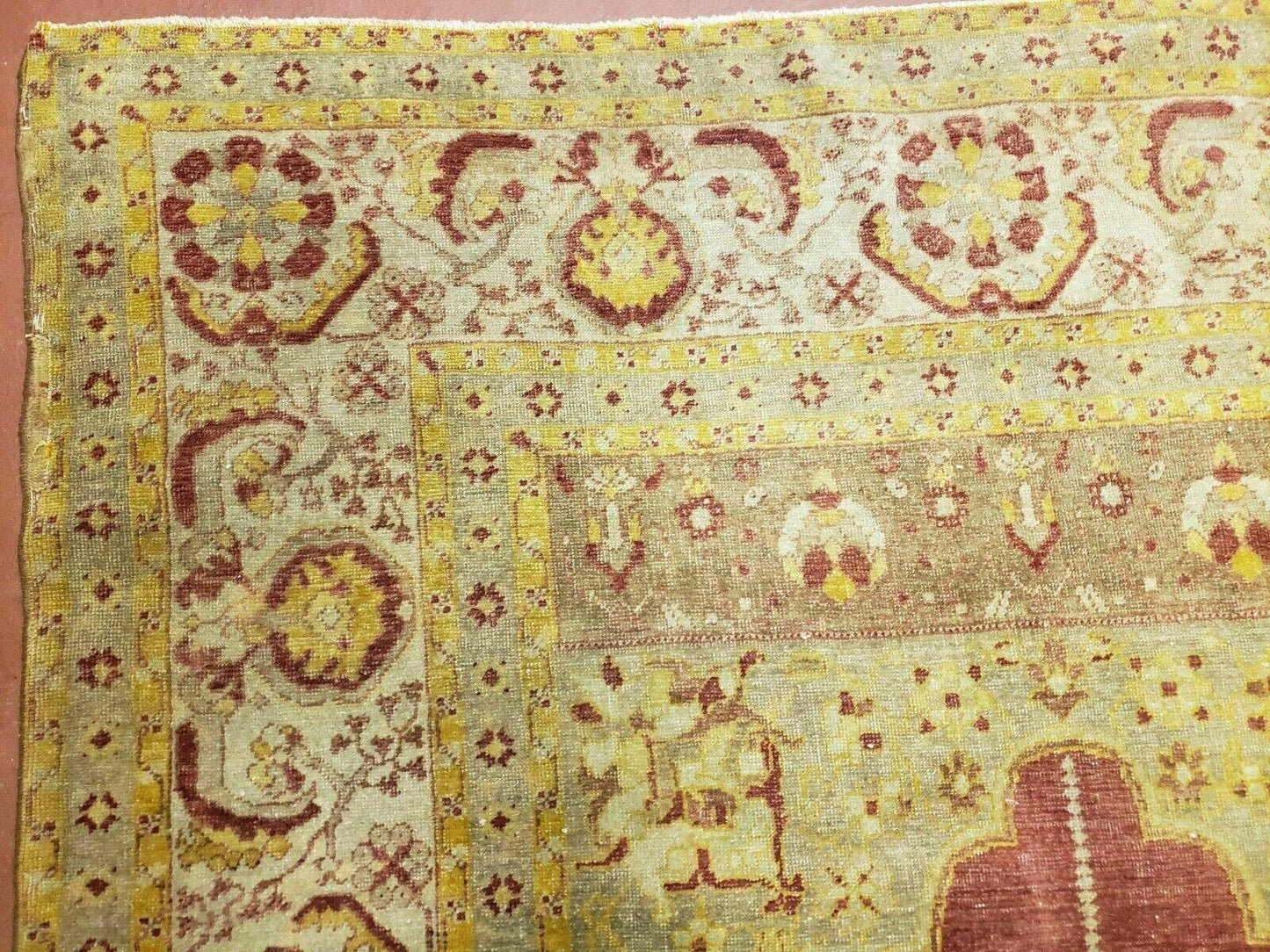 Antique Turkish Oushak Rug Open Field Medallion Prayer Wool 53 By 81