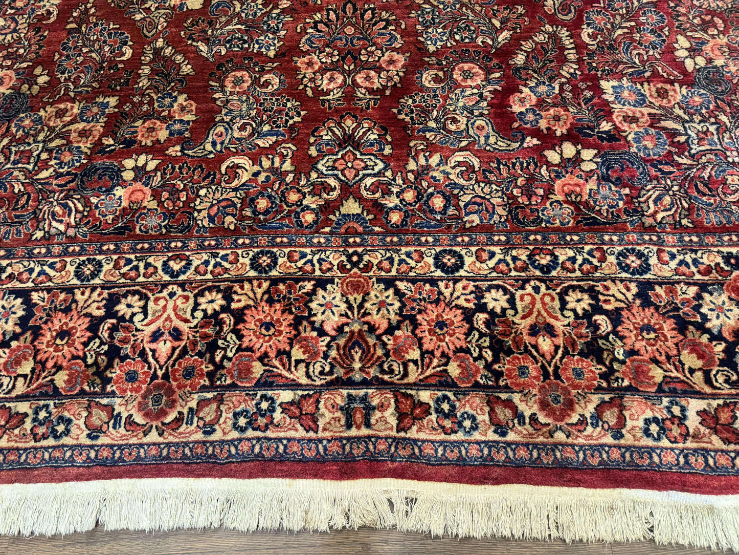Persian Sarouk Rug 10x17 Large Handmade Wool Red Floral Allover Antique